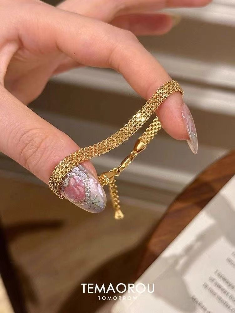 中古編織金色錶帶手鏈•Vintage Braided Gold Strap Bracelet