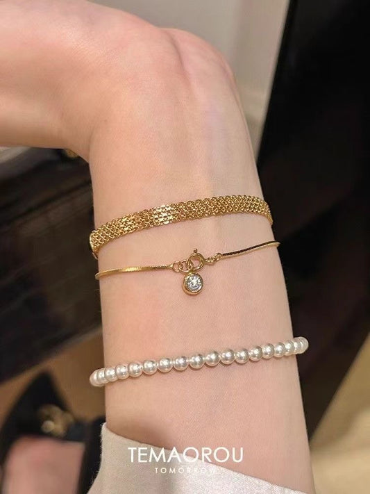 中古編織金色錶帶手鏈•Vintage Braided Gold Strap Bracelet